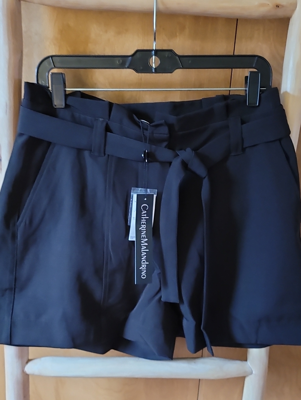Catherine Malandrino Black High-Waist Tie-Belt Shorts